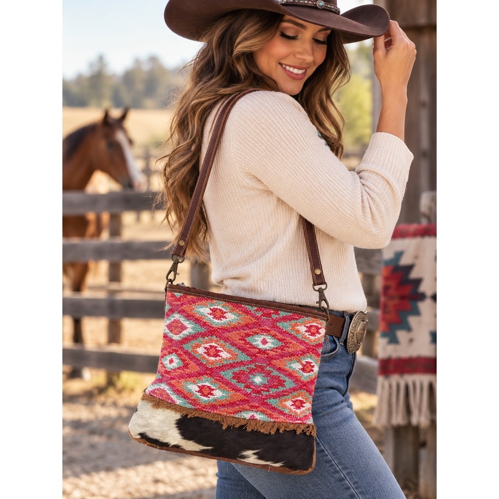 Myra Crossbody Bag Large Multicolor Cowgirl Rodeo Southwestern Hair on Cowhide